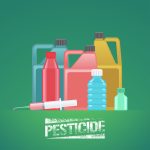 A graphic of several different size, shape, and color containers that says "pesticide" underneath.